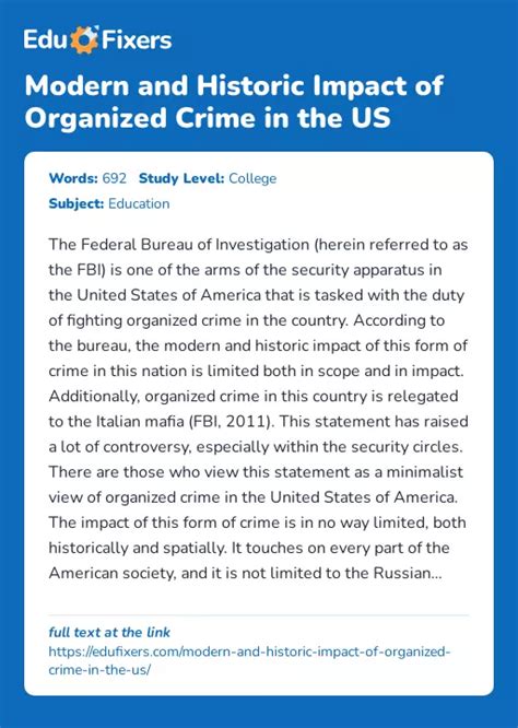 Modern And Historic Impact Of Organized Crime In The Us Free Essay Example