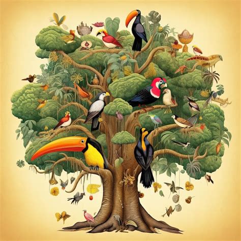 Premium AI Image | A drawing of a tree with many birds on it