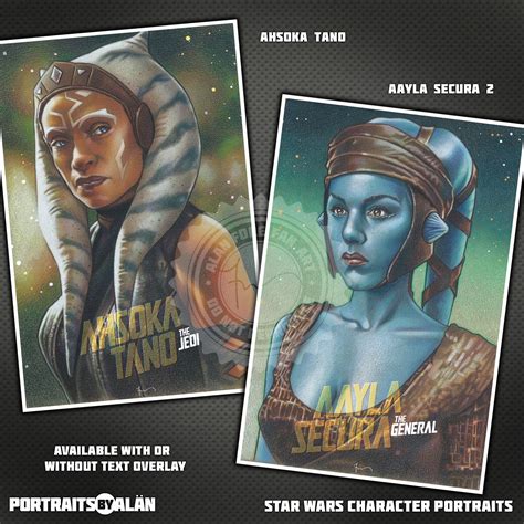 Star Wars Character Prints Color Portraits With Or Without Text Of Ahsoka Tano Aayla Secura