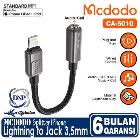 Jual Mcdodo Ca Converter Splitter Lightning To Jack Mm Open Mic