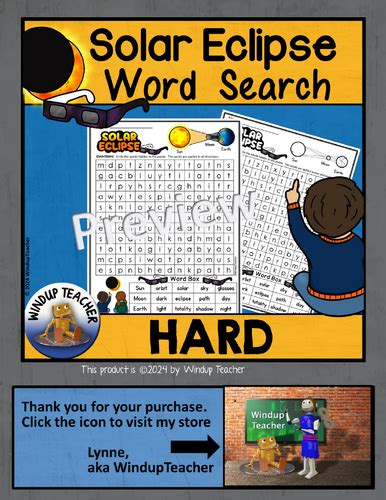 Solar Eclipse Word Search Hard Printable Puzzle Teaching Resources