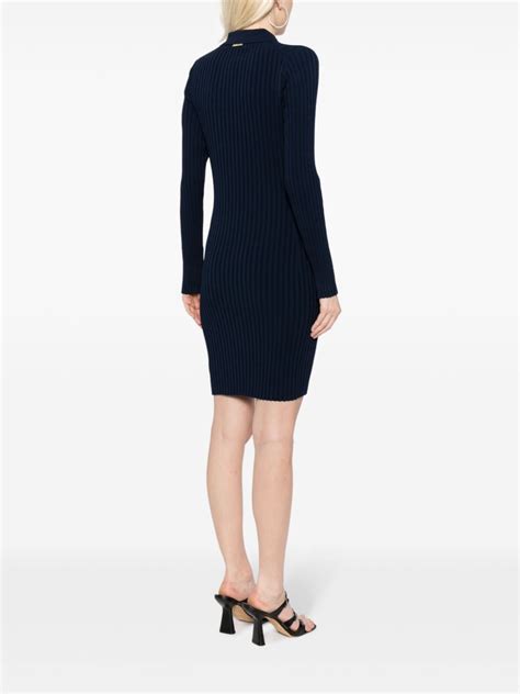 Michael Kors Ribbed Knit Polo Collar Minidress Blue FARFETCH