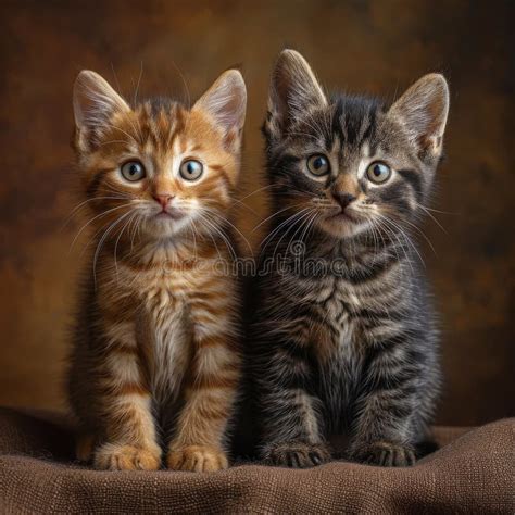 Two Adorable Kittens Sitting Next To Each Other Stock Photo Image Of