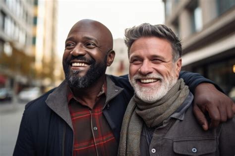 Premium Ai Image Gay Couple Happy Expression Outdoors In A City Ai Generated