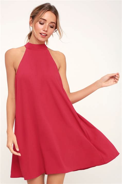 Cute Berry Red Dress Halter Swing Dress Sleeveless Dress Lulus