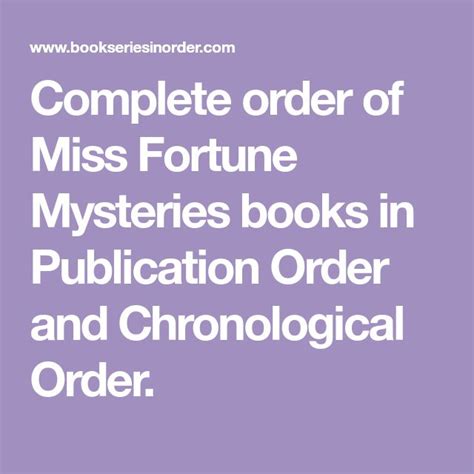 Complete Order Of Miss Fortune Mysteries Books In Publication Order And