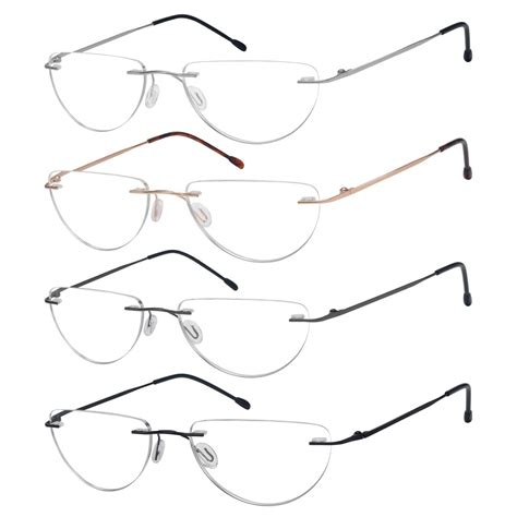 4 Pack Rimless Reading Glasses Half Moon Readers Women Men