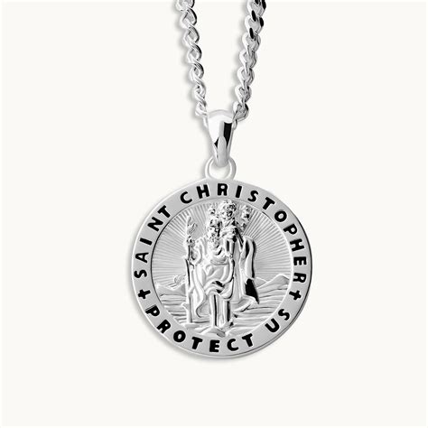 Sterling Silver 20mm Round St Christopher Necklace The Chain Hut