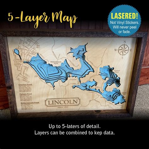 Wooden Lake Maps 3d Lake Map Impressive Solid Wood Map Etsy Lake