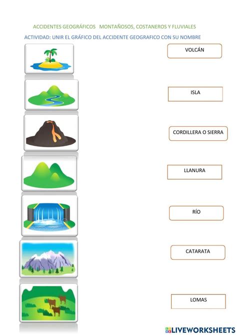 Accidentes geográficos worksheet for TERCERO DE PRIMARIA