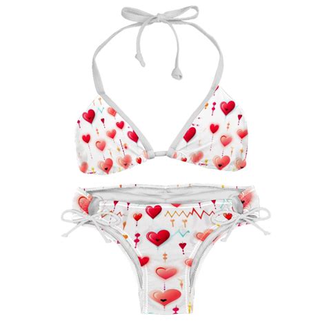 Valentine S Day Love ECG Detachable Sponge Adjustable Strap Bikini Set