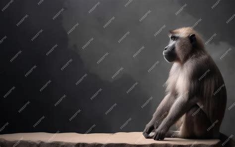 Premium AI Image | A monkey sits on a bed in front of a dark background.