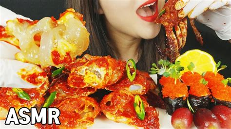 Asmr Spicy Raw Crabs Flying Fish Roe Eating Sounds