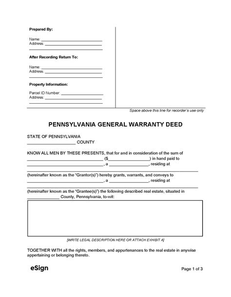 Free Pennsylvania General Warranty Deed Form Pdf Word