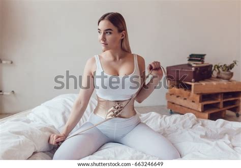 Sexy Blonde Woman Big Breasts White Stock Photo Shutterstock
