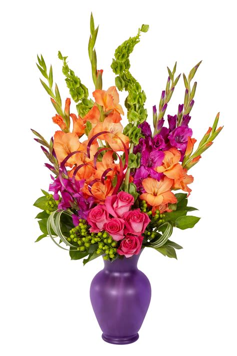 Go Bold With Galdiolus And A Purple Glass Container Floral Designs