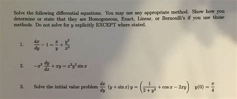 Solved Solve The Following Differential Equations You May