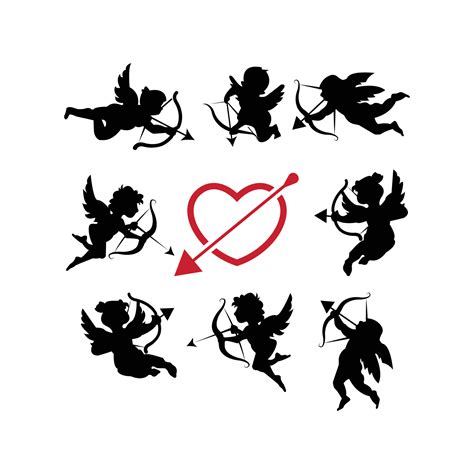 Set Of Cute Cupid Silhouettes 25771023 Vector Art At Vecteezy