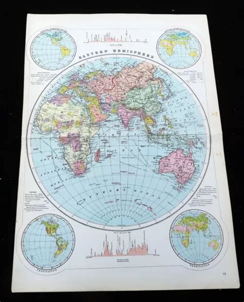 Ancien Carte Du Monde De L Est H Misph Re Globe Th Si Cle George