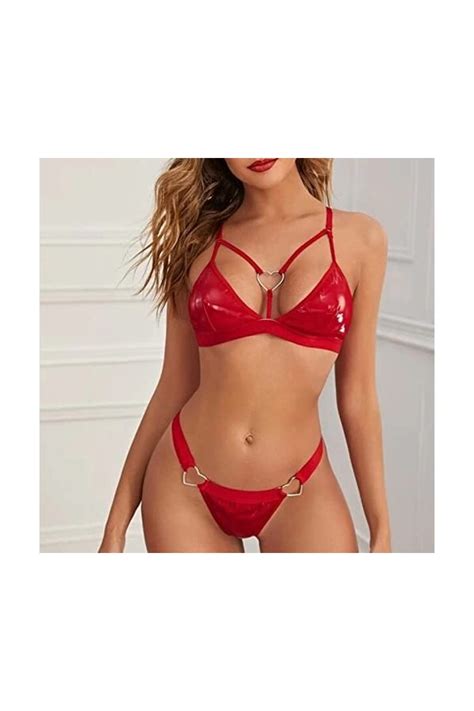 Liaddkv Femmes Sexy Lingerie Miroir Sexy Creux Dentelle PU Sexy Lin
