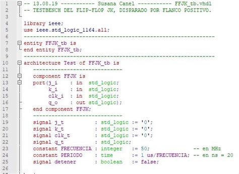 Lección 10 V56 1 Testbench del flip flop JK Susana Canel Curso de VHDL