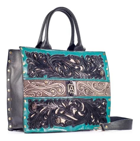 Bolsa Dama Piel Cincelada Artesanalmente Bolso Mujer Moda Color Negro