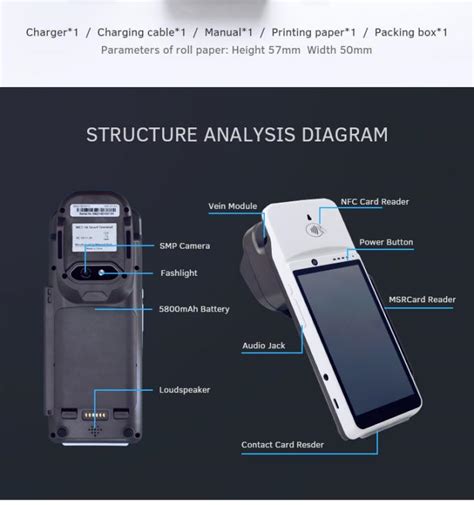 TDS CDMA CMOS NFC Portable Pos Terminal Vein Detector Mobile POS Terminal