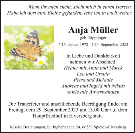 Traueranzeigen von Anja Müller Saarbruecker Zeitung Trauer de