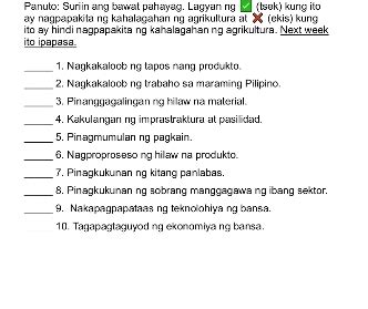 Panuto Surin Ang Bawat Pahayag Lagyan Ng Tsek StudyX