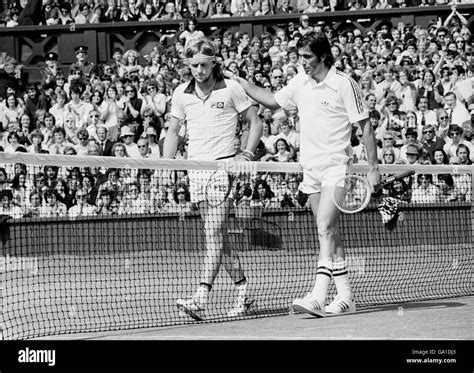 Tennis - Wimbledon Championships 1977 - Ilie Nastase v Bjorn Borg Stock ...