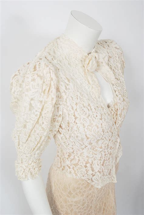 Vintage S Couture Ivory Lace Nude Illusion Backless Bias Cut Gown And Jacket At Stdibs