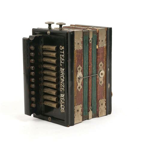 Antique Accordion Steel Bronze Reeds 1800s Ebonized Musical