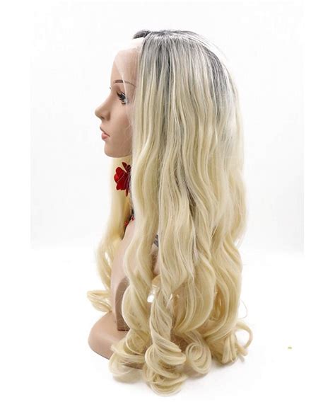 Ombre Blonde Lace Front Wigs Long Wavy 2 Tones Heat Resistant Fiber