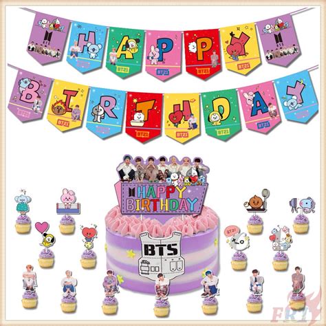 Decoración De Fiesta Banner Tartas BTS Bangtan Boys BT21 Feliz