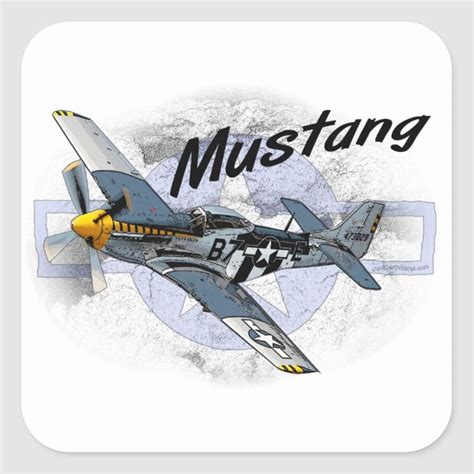 P51 Mustang Square Sticker | Zazzle | Mustang drawing, P51 mustang, Mustang