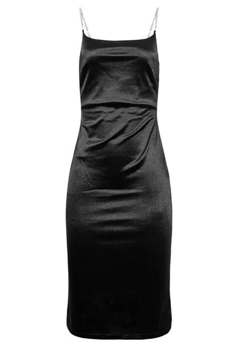 Lts Tall Black Diamante Strap Satin Mini Slip Dress Long Tall Sally