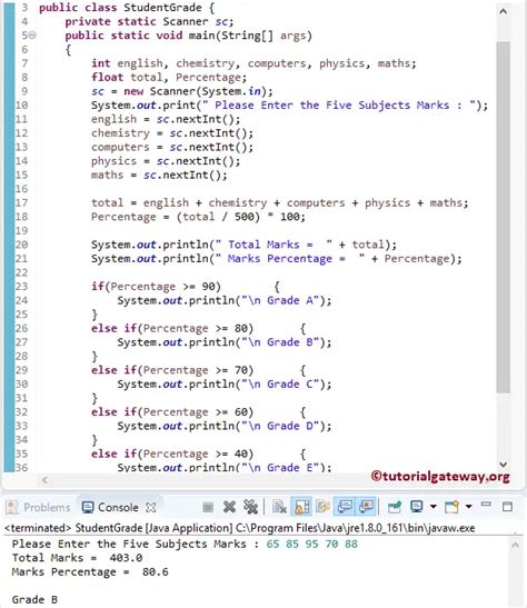 Java Program To Find Student Grade