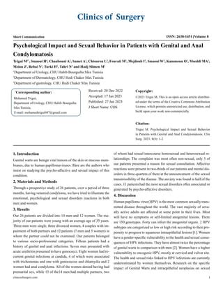 Psychological Impact And Sexual Behavior In Patients With Genital And Anal Condylomatosis PDF