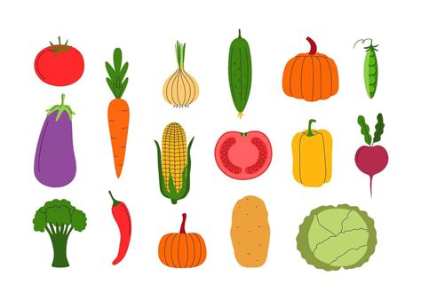 Colorful vegetables icons and doodles clipart. Harvest season, local ...