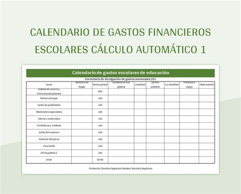 Plantilla De Excel Calendario De Gastos Financieros Escolares C Lculo