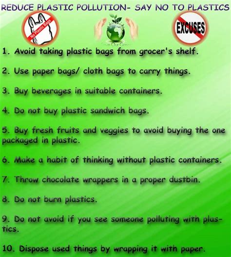 Reduce Plastic Pollution - Say no to Plastics - Save Our Green