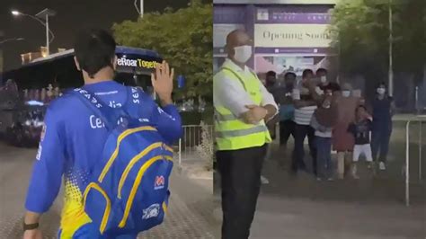 Ipl Watch Ms Dhoni Waves To His Fans In Dubai As They Cheer For Him