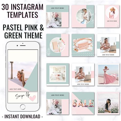 Instagram Post Templates Pink Mint Instagram Theme, Instagram Posts ...