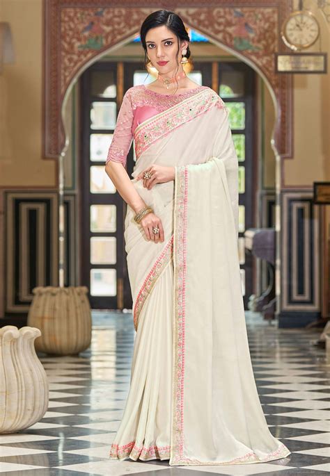 Cream Silk Saree With Blouse 250039