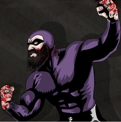 A Man With A Beard Wearing A Purple Outfit And Holding Two Hands Up In