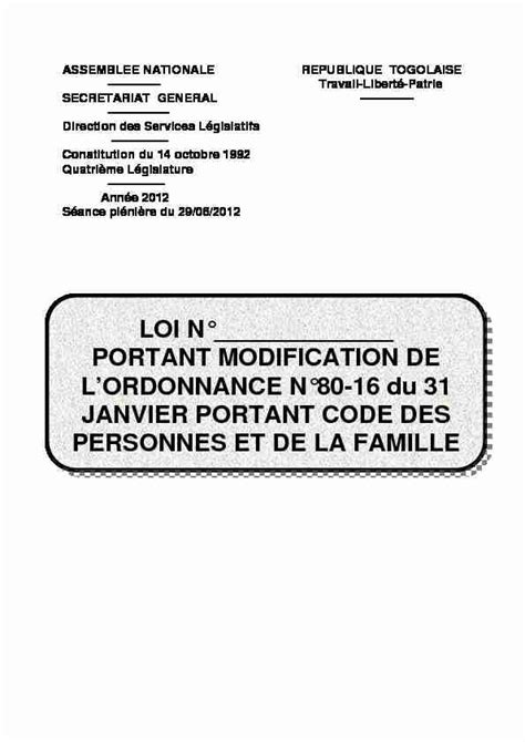 Loi N° Portant Modification De Lordonnance N Pdf Le Code Des