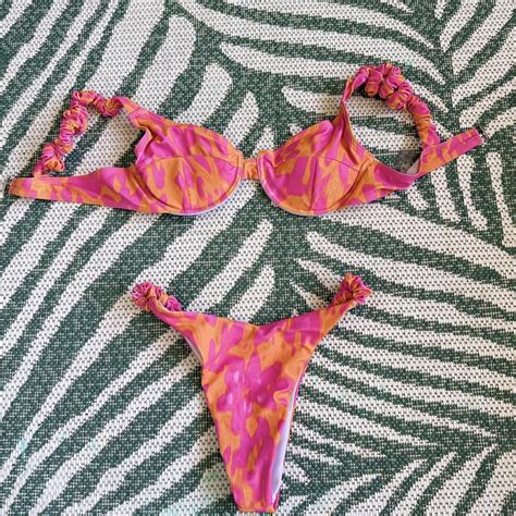Pink And Orange Bikini Set Summer Beachwear Fits Depop