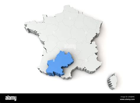 map  france showing midi pyrenees region  rendering stock photo