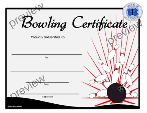 Bowling Certificate Bowling Award Editable Bowling Etsy