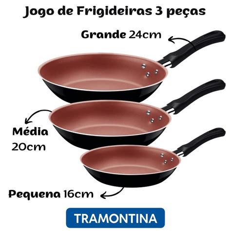 Jogo de Frigideiras Alumínio 3 peças Tramontina Caribe Preto